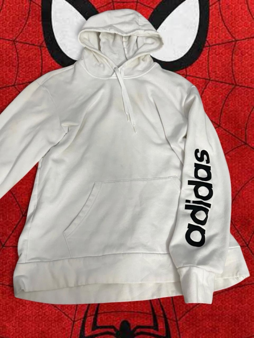 adidas White Hoodie with Black Sleeve Script
